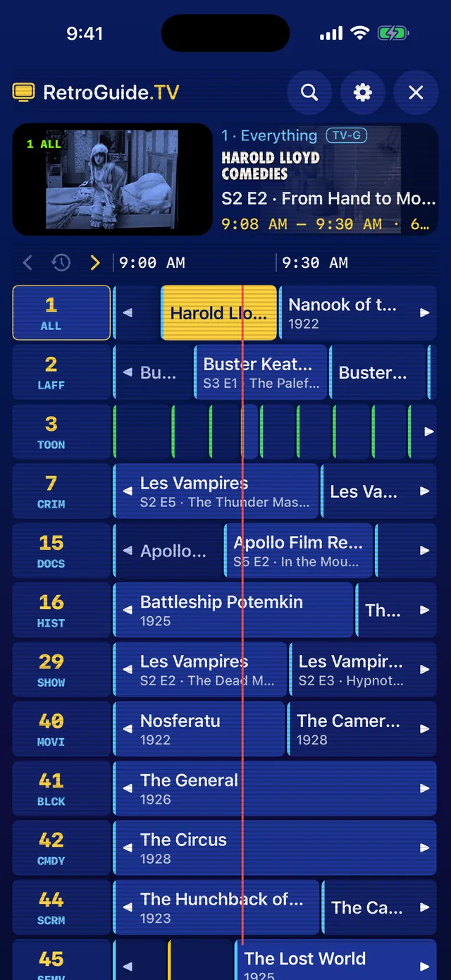 The program guide on iPhone